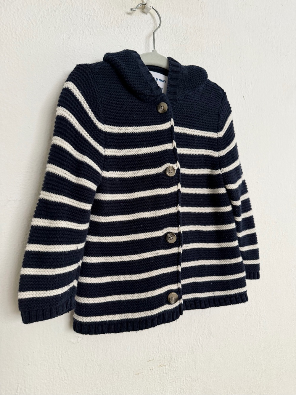 Old Navy Navy and White Striped Hooded Cardigan